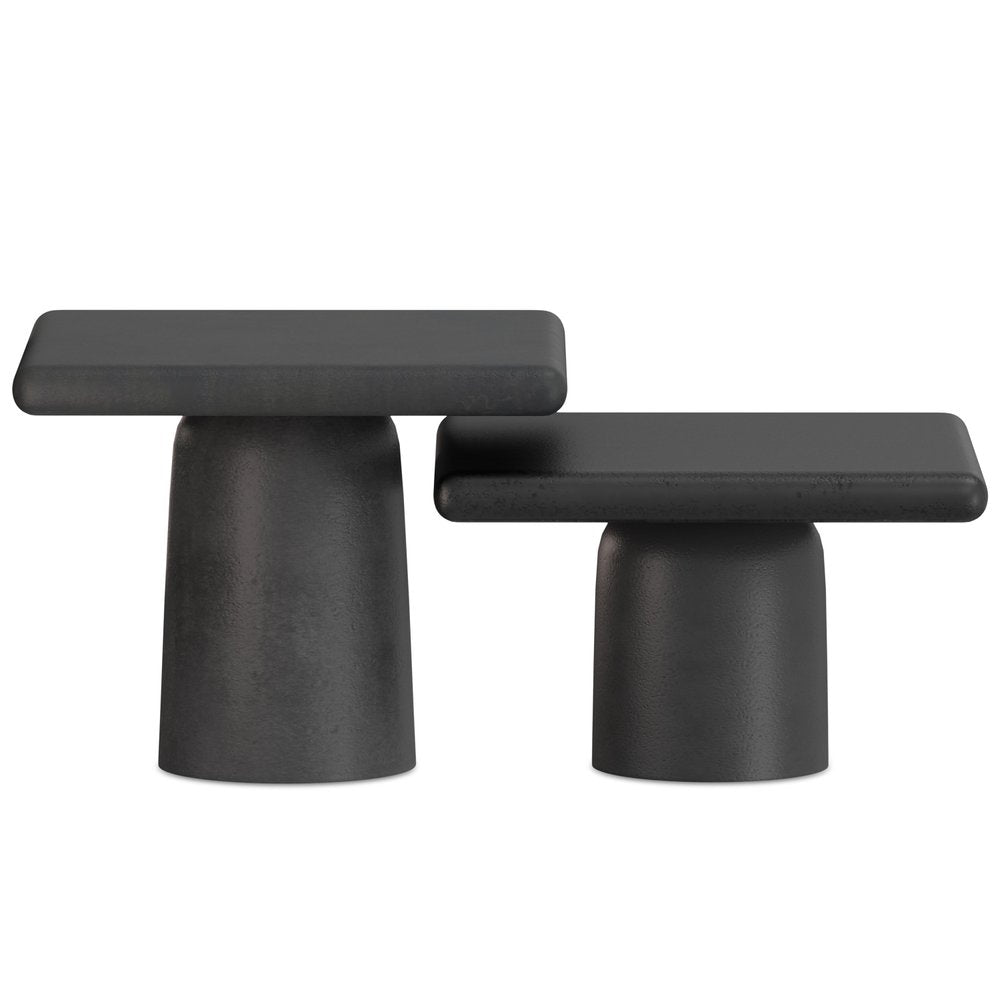 Set of Two Graphite Distressed Aluminum Square Pedestal End Tables — view 1