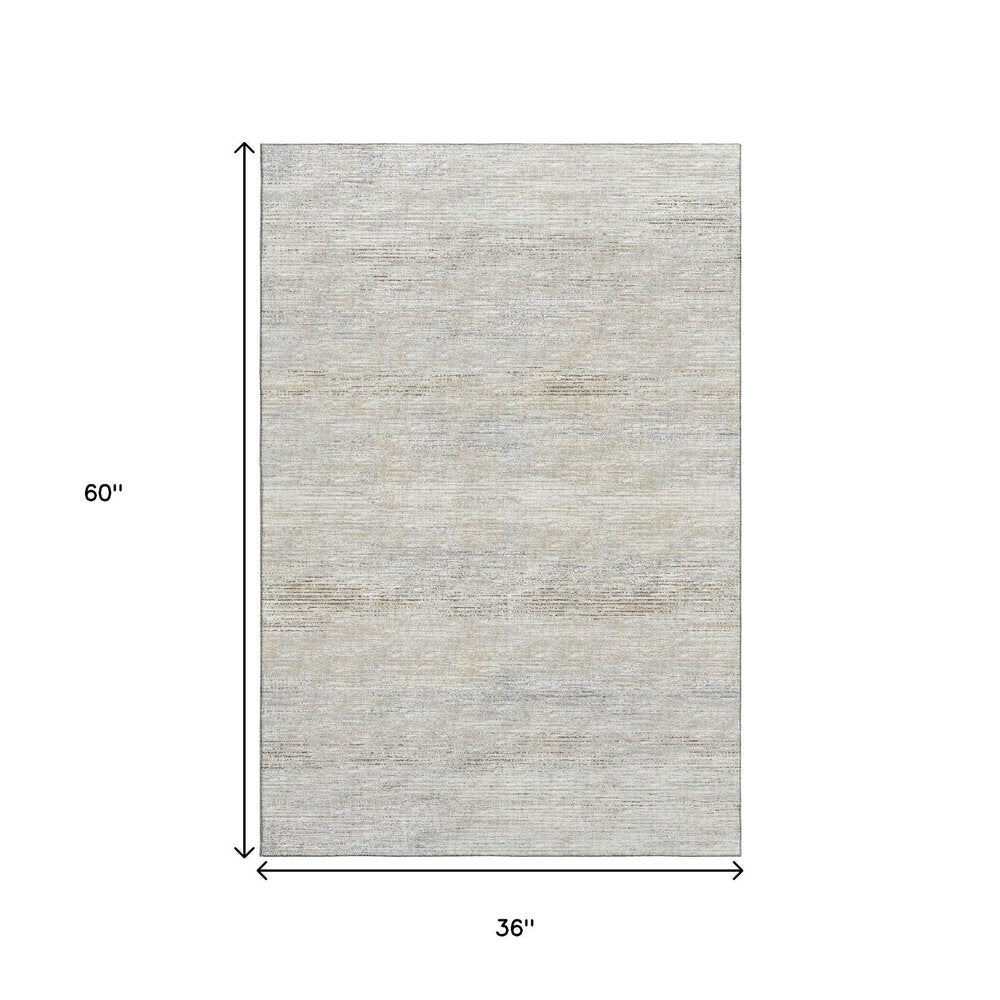 3' X 5' Beige And Ivory Abstract Washable Indoor Outdoor Area Rug
