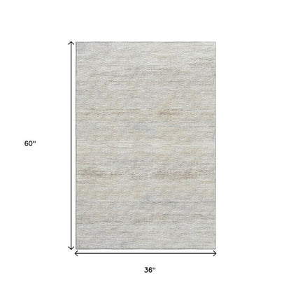 3' X 5' Beige And Ivory Abstract Washable Indoor Outdoor Area Rug