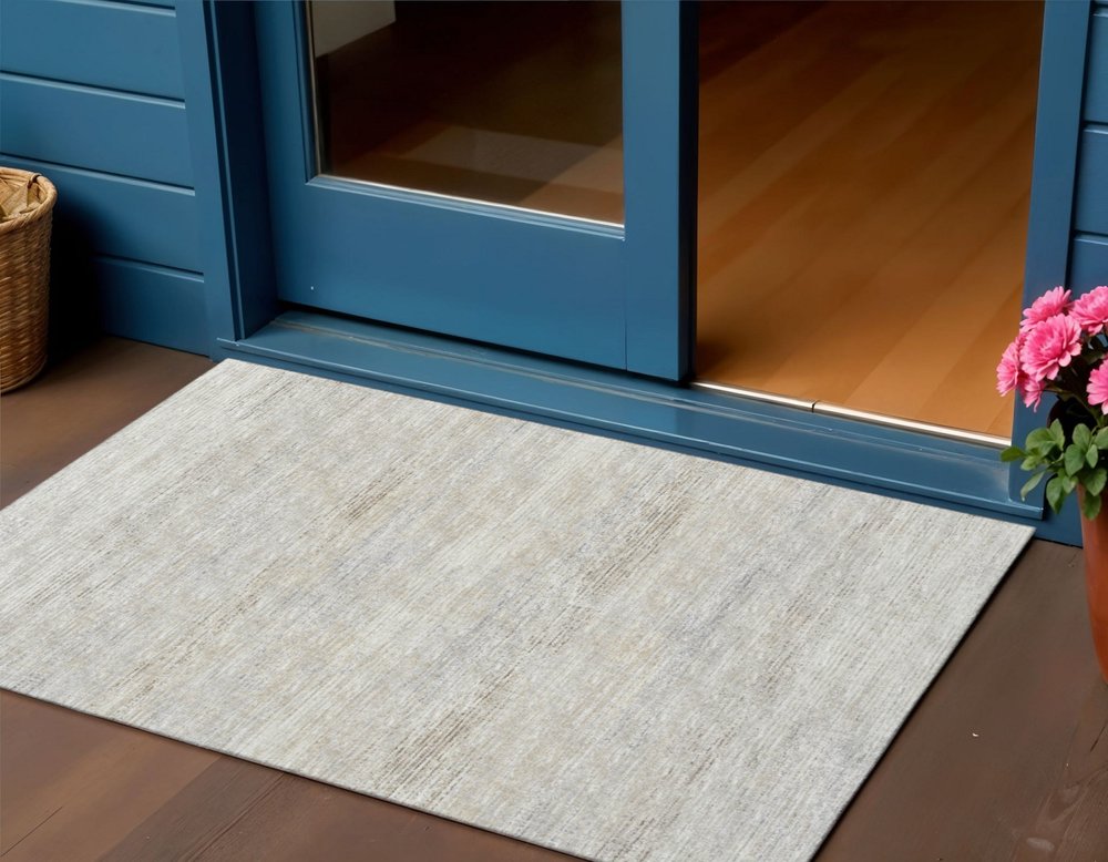 3' X 5' Beige And Ivory Abstract Washable Indoor Outdoor Area Rug — view 5