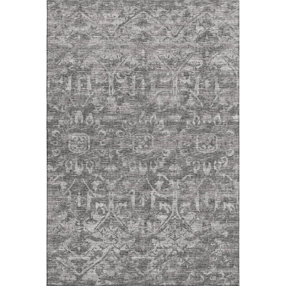 3' X 5' Charcoal And Ivory Damask Washable Indoor Outdoor Area Rug — view 1