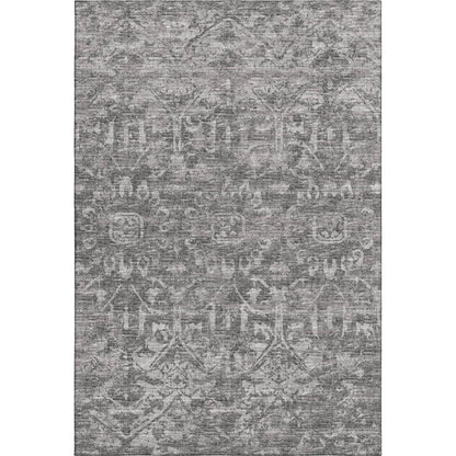 3' X 5' Charcoal And Ivory Damask Washable Indoor Outdoor Area Rug HomeRoots