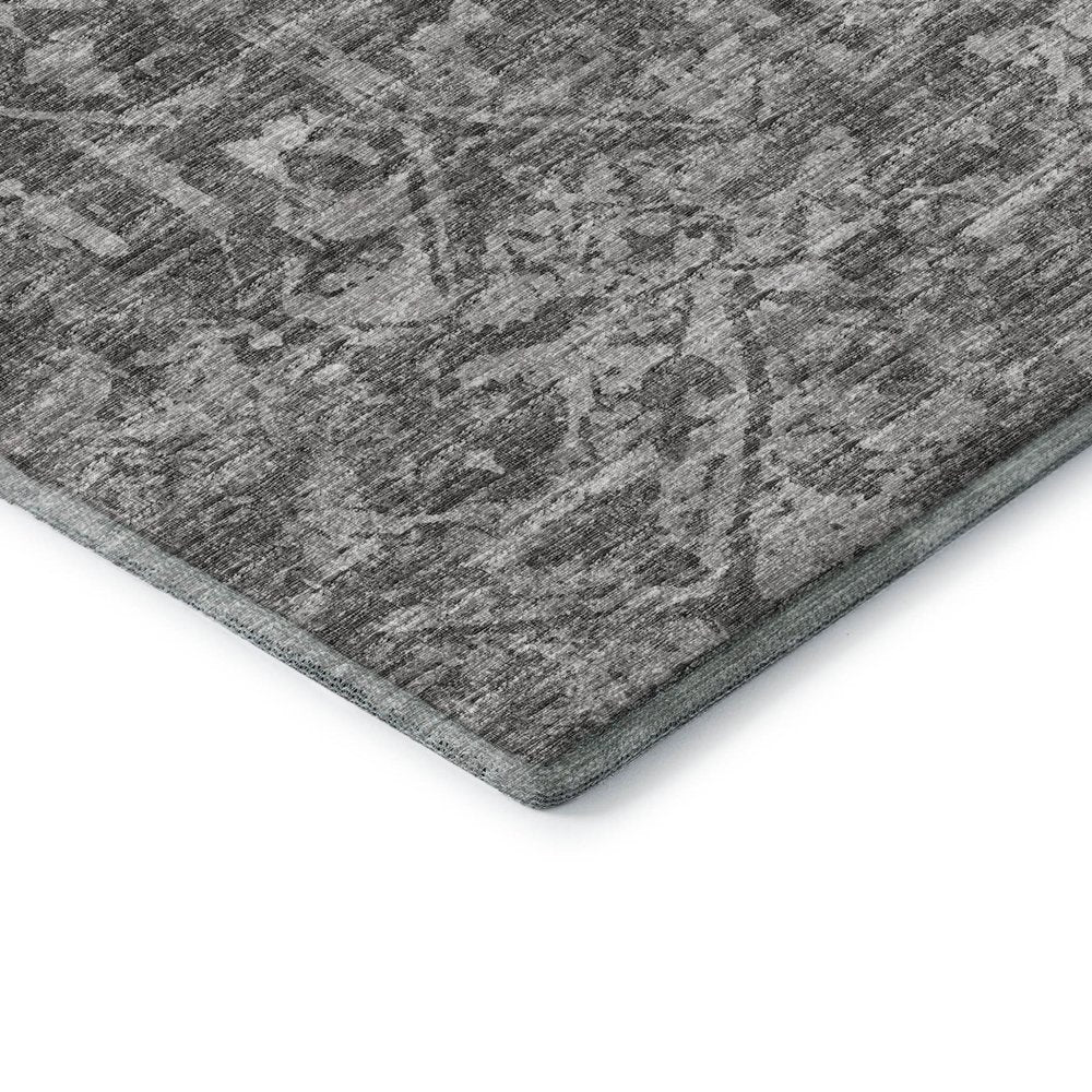 3' X 5' Charcoal And Ivory Damask Washable Indoor Outdoor Area Rug — view 2