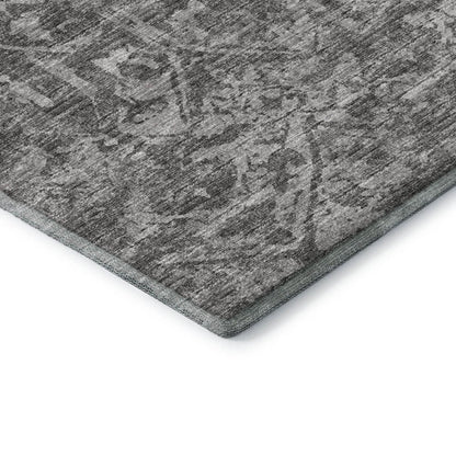 3' X 5' Charcoal And Ivory Damask Washable Indoor Outdoor Area Rug HomeRoots