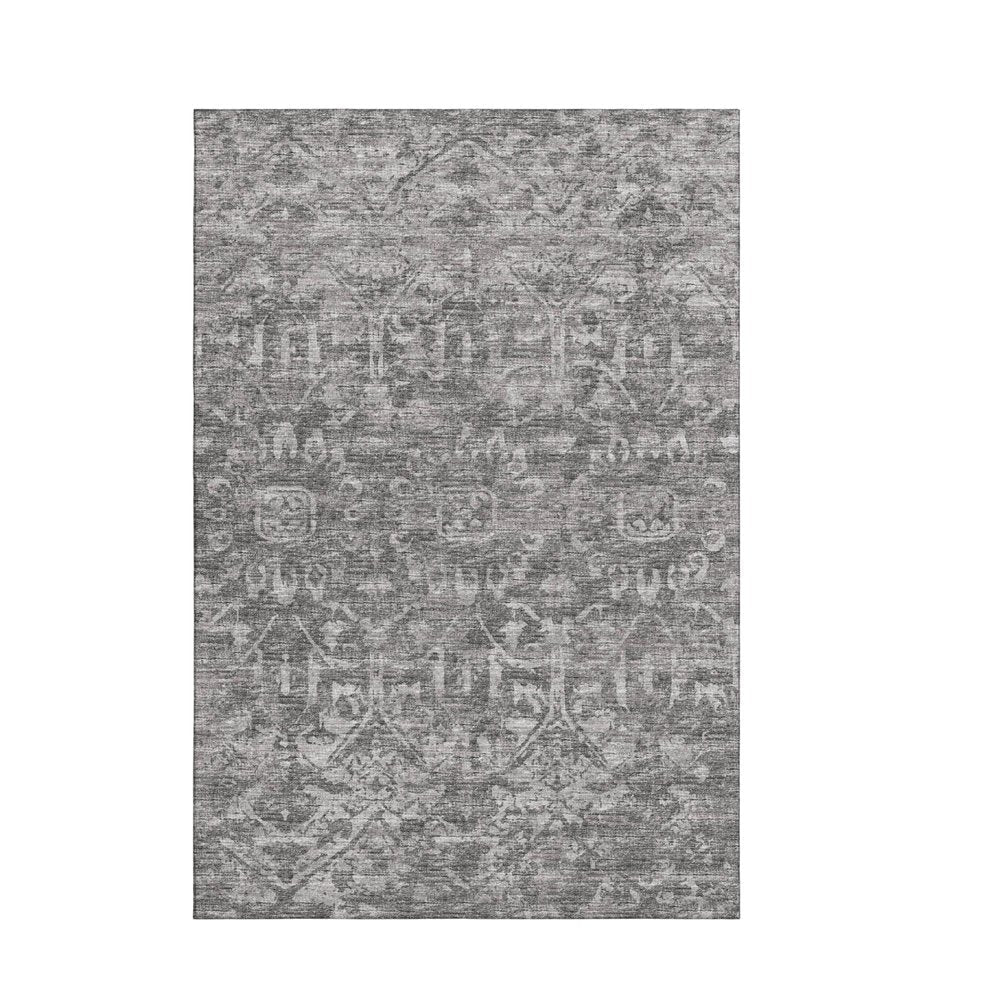3' X 5' Charcoal And Ivory Damask Washable Indoor Outdoor Area Rug — view 5