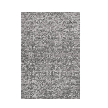 5' X 8' Charcoal And Ivory Damask Washable Indoor Outdoor Area Rug HomeRoots