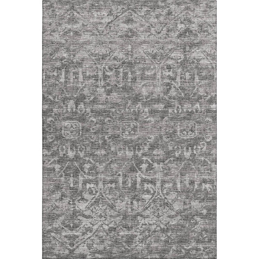5' X 8' Charcoal And Ivory Damask Washable Indoor Outdoor Area Rug