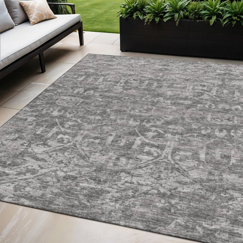 5' X 8' Charcoal And Ivory Damask Washable Indoor Outdoor Area Rug HomeRoots