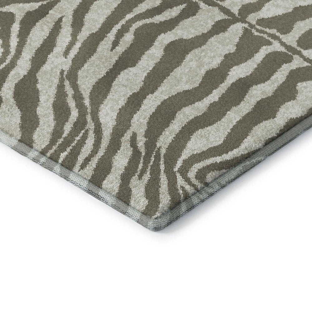 8' Taupe And Ivory Round Zebra Print Washable Indoor Outdoor Area Rug HomeRoots