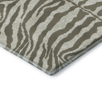 8' Taupe And Ivory Round Zebra Print Washable Indoor Outdoor Area Rug HomeRoots