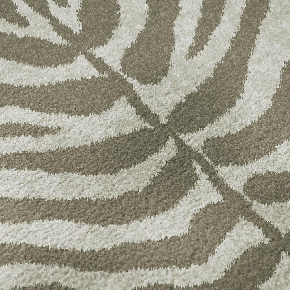 8' Taupe And Ivory Round Zebra Print Washable Indoor Outdoor Area Rug — view 3