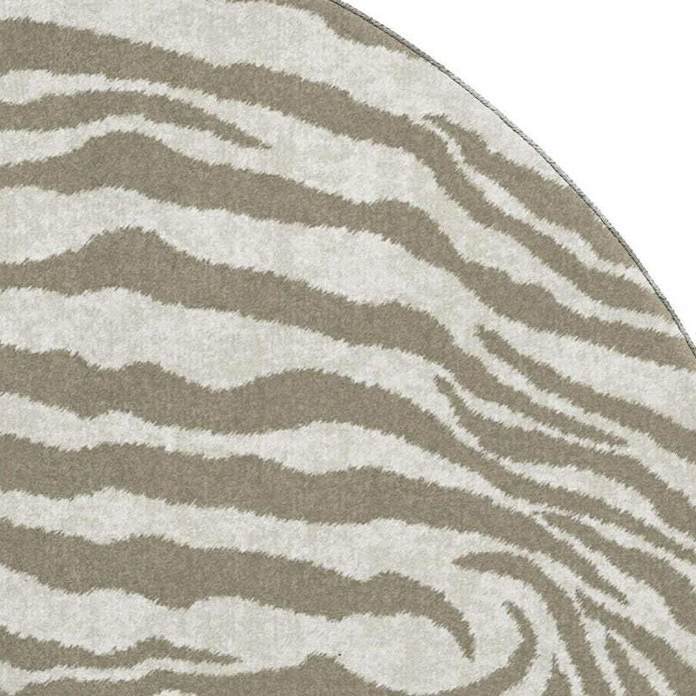 8' Taupe And Ivory Round Zebra Print Washable Indoor Outdoor Area Rug — view 6