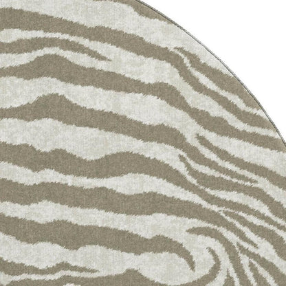 8' Taupe And Ivory Round Zebra Print Washable Indoor Outdoor Area Rug HomeRoots