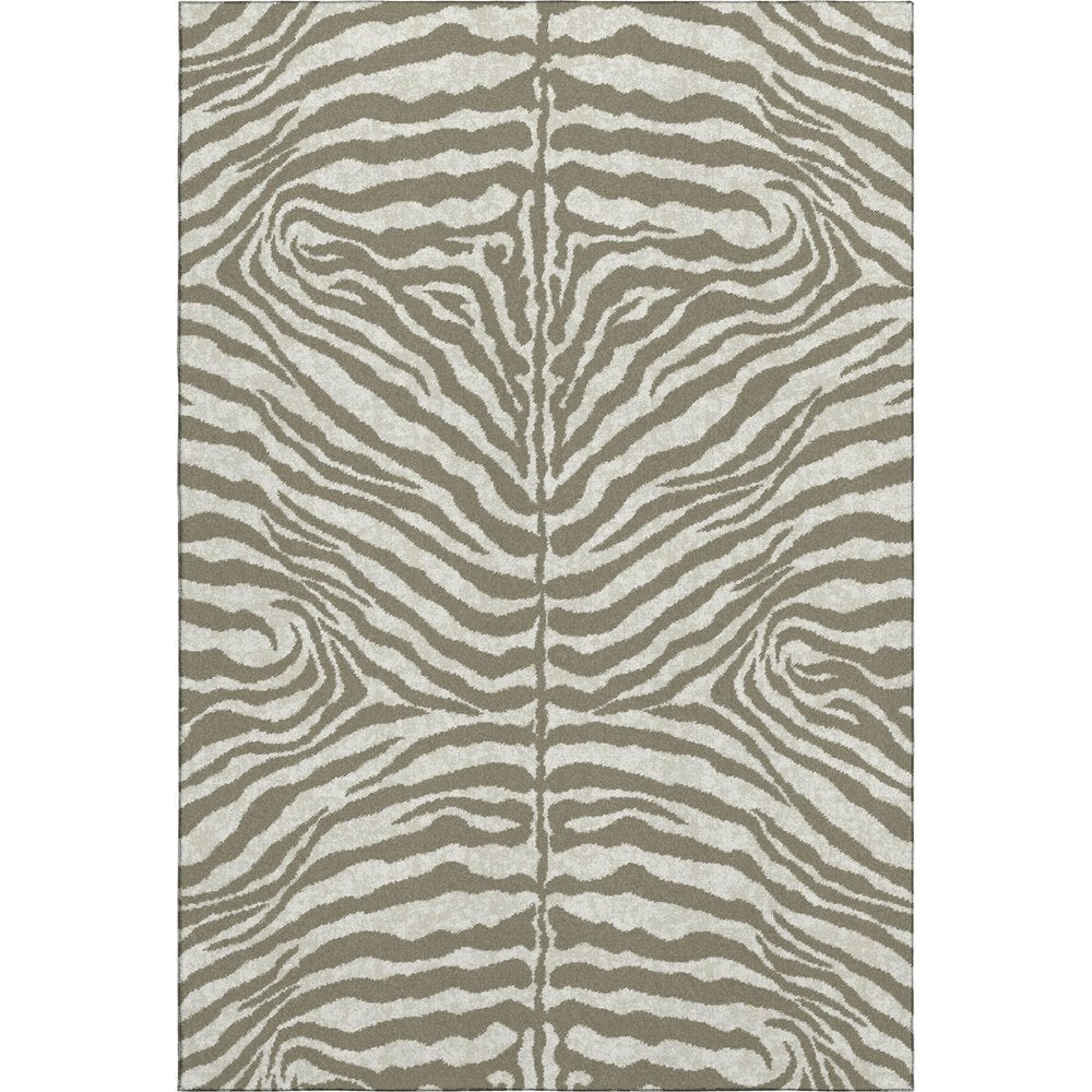 8' Taupe And Ivory Round Zebra Print Washable Indoor Outdoor Area Rug HomeRoots