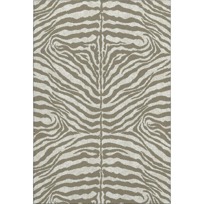 8' Taupe And Ivory Round Zebra Print Washable Indoor Outdoor Area Rug HomeRoots