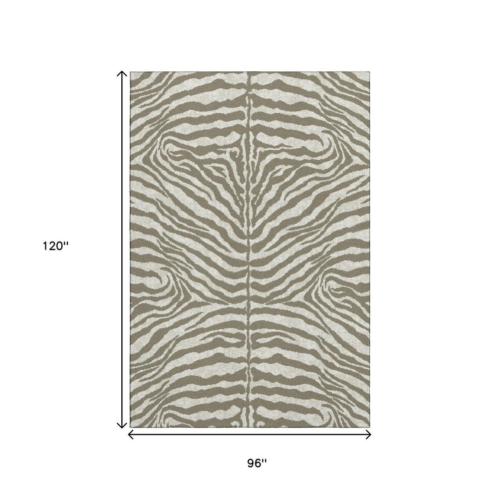 8' Taupe And Ivory Round Zebra Print Washable Indoor Outdoor Area Rug — view 12
