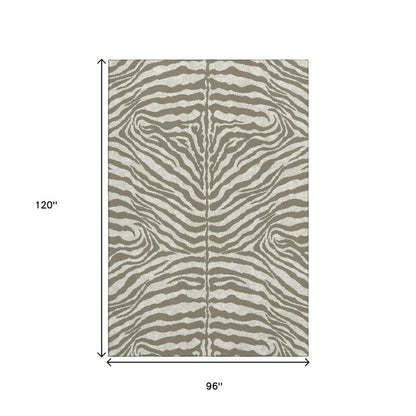 8' Taupe And Ivory Round Zebra Print Washable Indoor Outdoor Area Rug HomeRoots