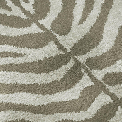 8' Taupe And Ivory Round Zebra Print Washable Indoor Outdoor Area Rug HomeRoots