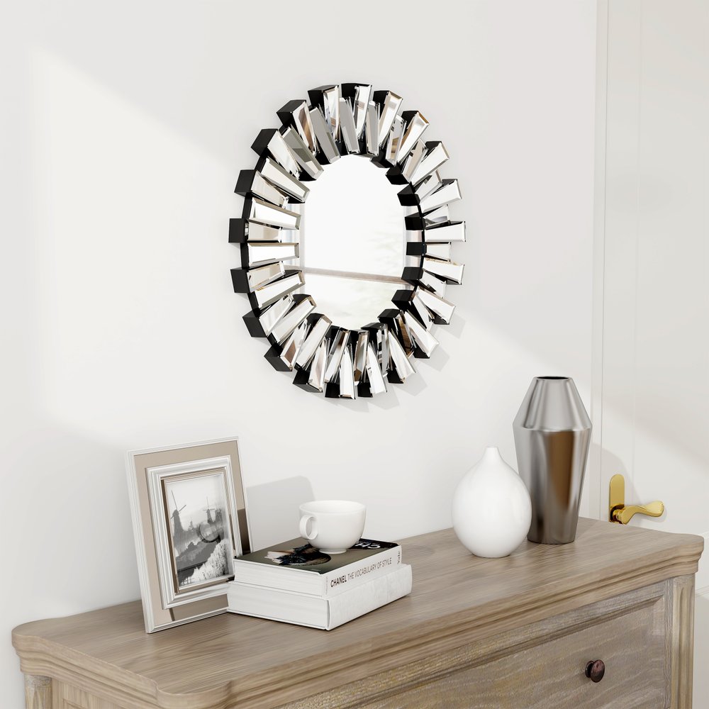 18" Silver Glass Sunburst Framed Accent Mirror HomeRoots