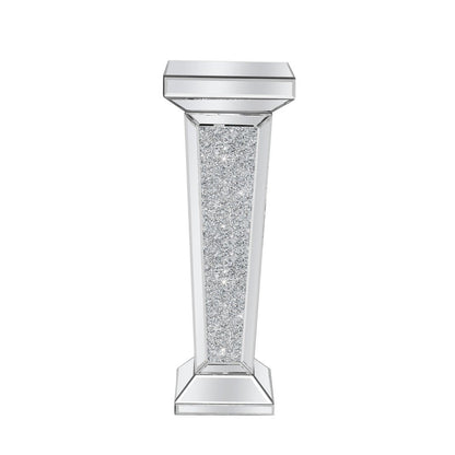35" Silver Mirrored Glass And Faux Crystals Pedestal Accent Table HomeRoots