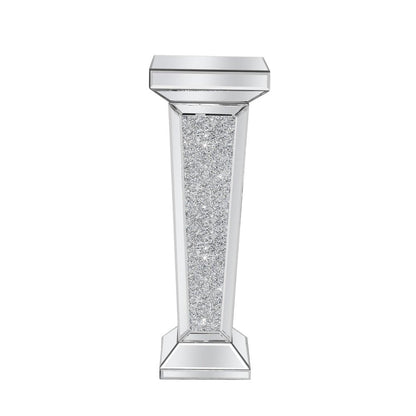 35" Silver Mirrored Glass And Faux Crystals Pedestal Accent Table HomeRoots