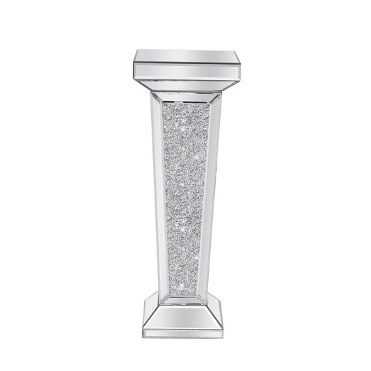 35" Silver Mirrored Glass And Faux Crystals Pedestal Accent Table HomeRoots