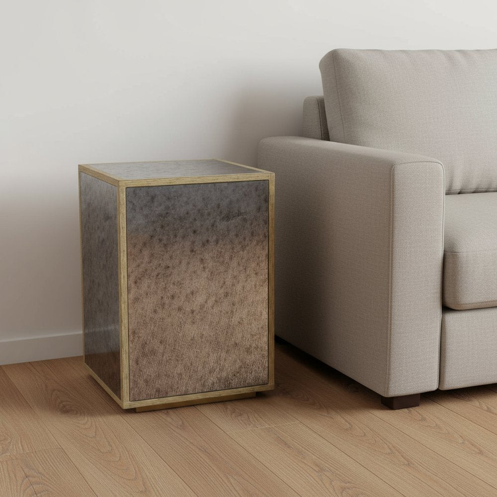 22" Silver and Gold Mirrored Glass and Wood Block End Table HomeRoots