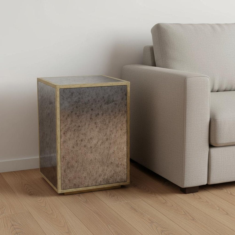 22" Silver and Gold Mirrored Glass and Wood Block End Table HomeRoots