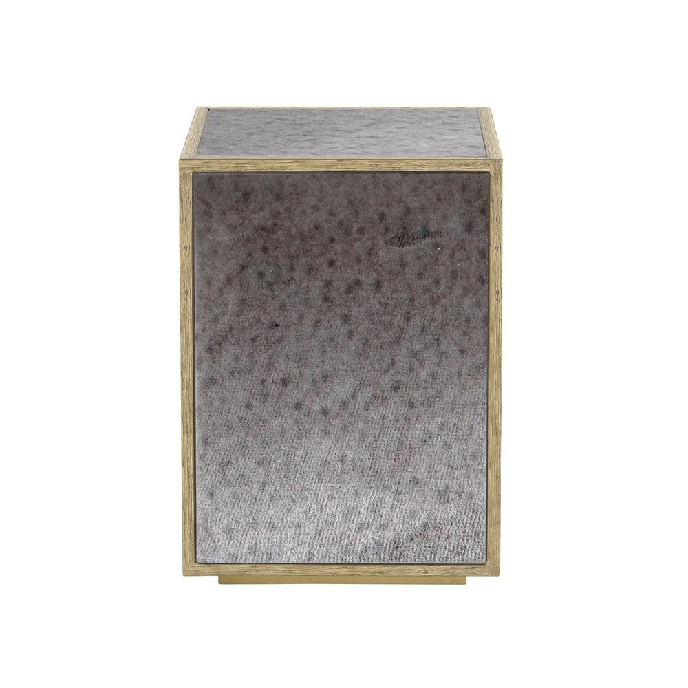 22" Silver and Gold Mirrored Glass and Wood Block End Table HomeRoots