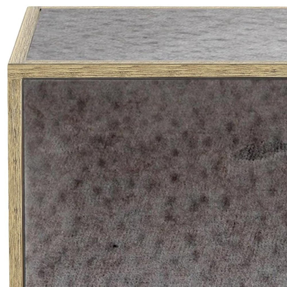 22" Silver and Gold Mirrored Glass and Wood Block End Table HomeRoots