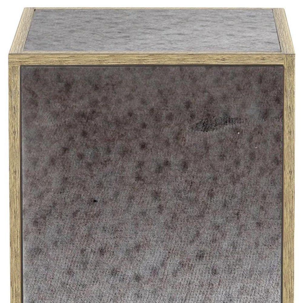 22" Silver and Gold Mirrored Glass and Wood Block End Table HomeRoots