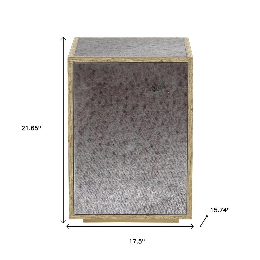 22" Silver and Gold Mirrored Glass and Wood Block End Table HomeRoots