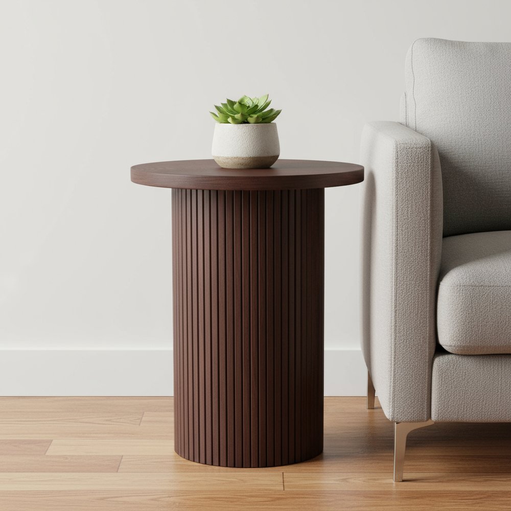 22" Brown Wood Round Pedestal End Table HomeRoots