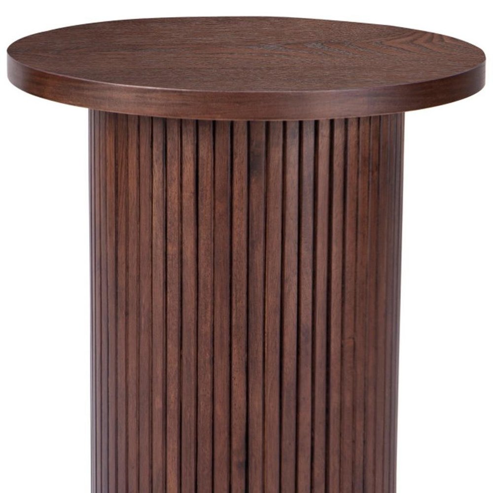 22" Brown Wood Round Pedestal End Table HomeRoots