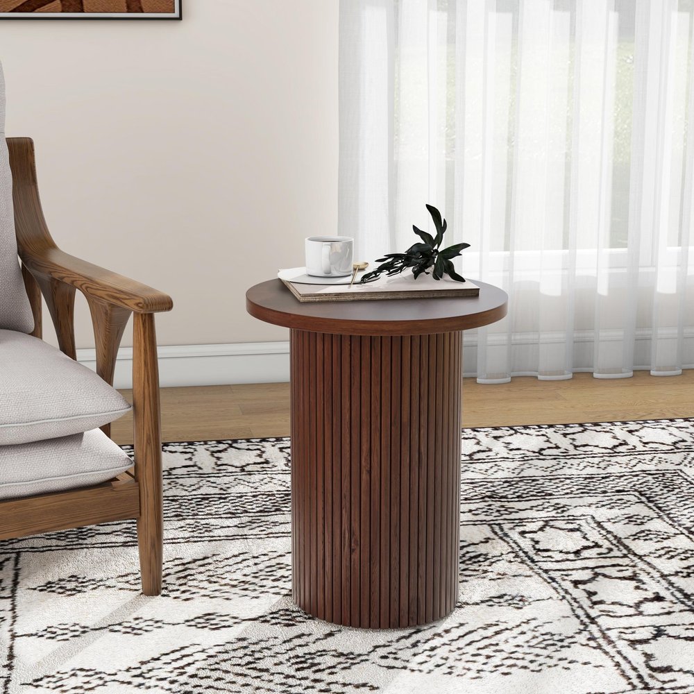22" Brown Wood Round Pedestal End Table HomeRoots