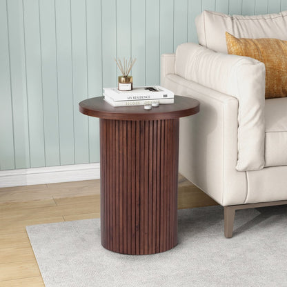 22" Brown Wood Round Pedestal End Table HomeRoots