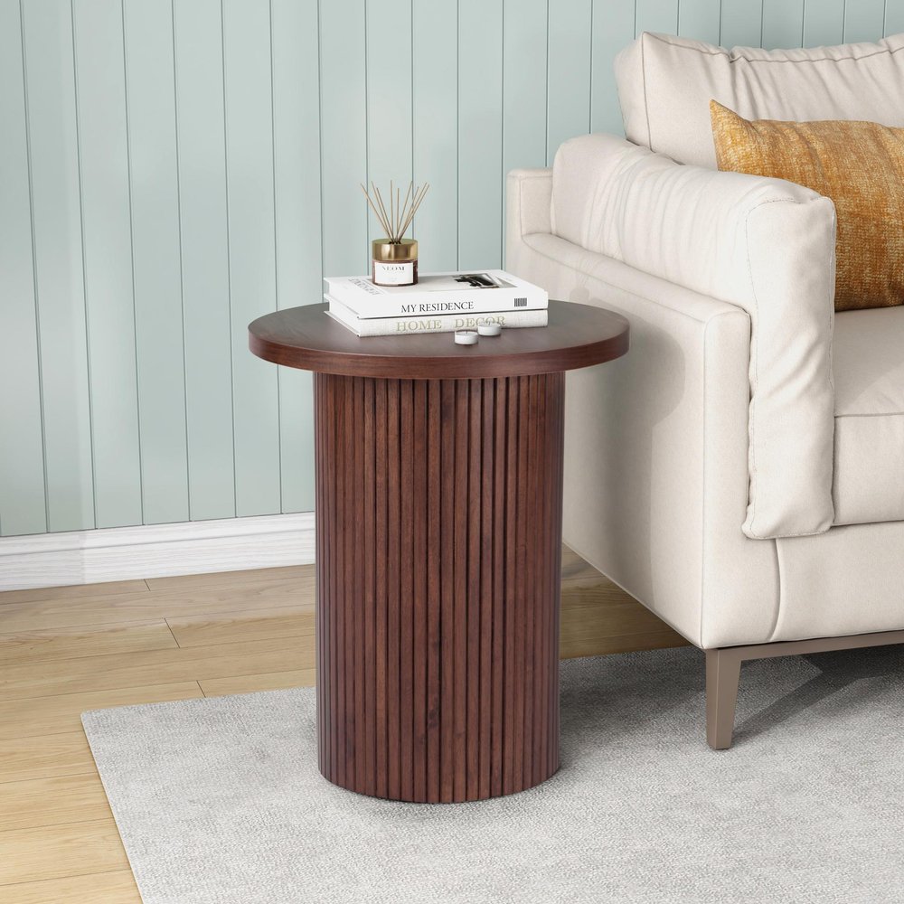 22" Brown Wood Round Pedestal End Table HomeRoots