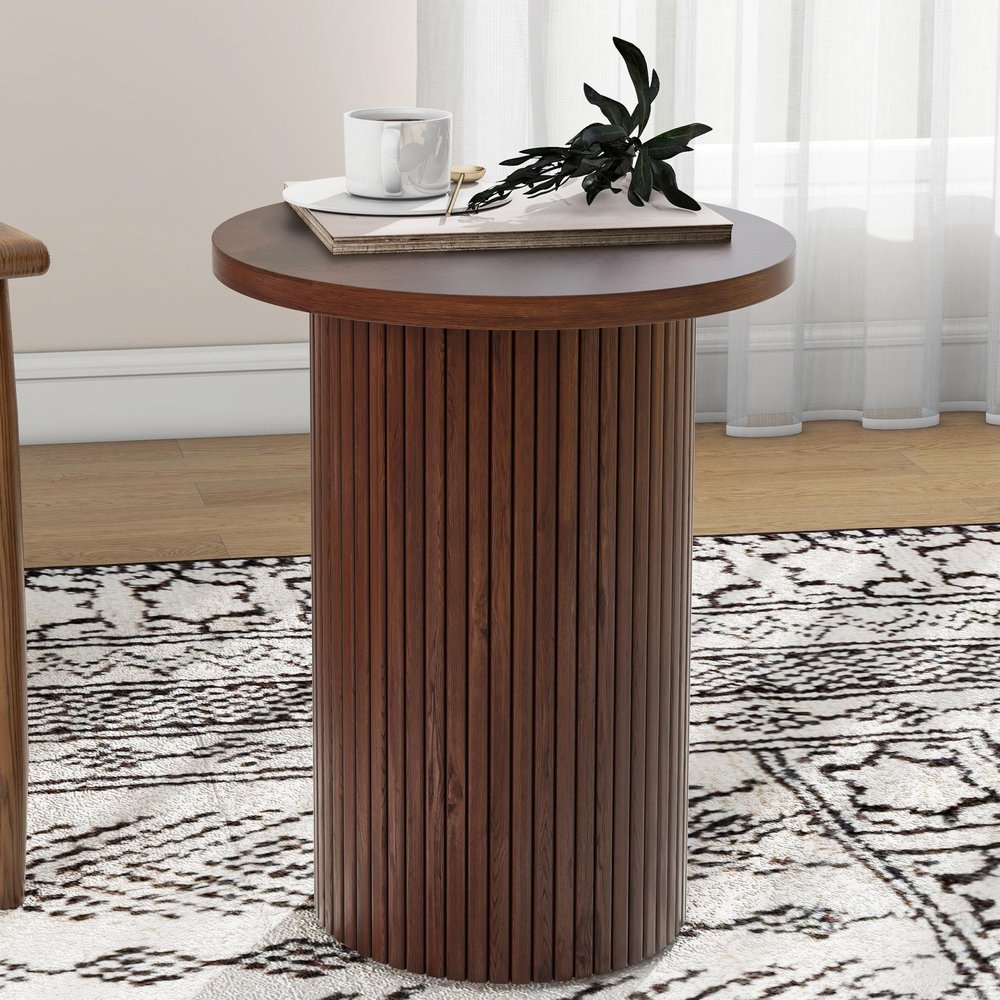 22" Brown Wood Round Pedestal End Table HomeRoots