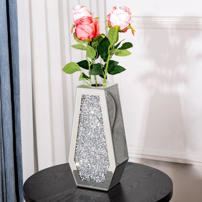 12" Silver Faux Crystal And Mirrored Glass Table Vase HomeRoots