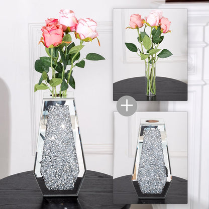 12" Silver Faux Crystal And Mirrored Glass Table Vase HomeRoots