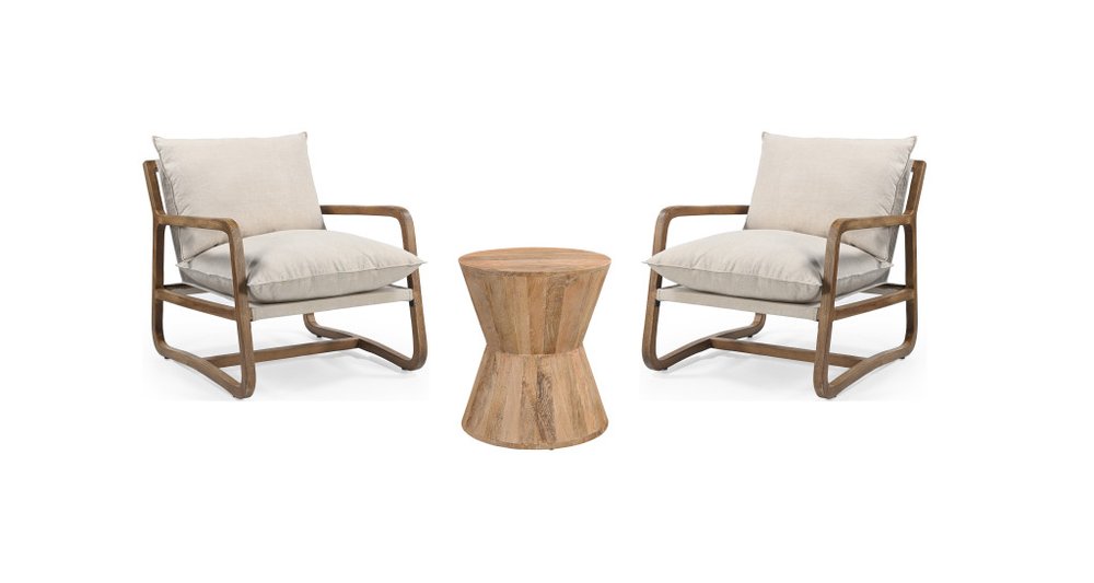Set of Three Brown Solid Wood Round Solid Furniture Set — view 2