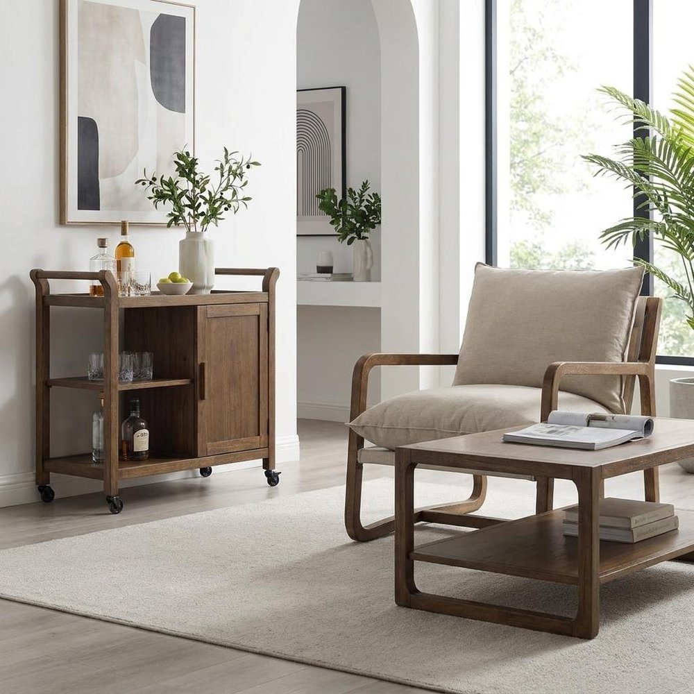 Set of Three Brown Solid Wood Round Solid Furniture Set — view 10