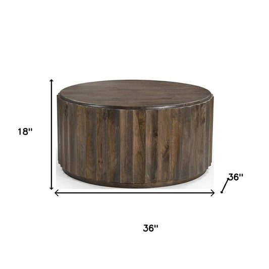 Set of Two Dark Brown Solid Wood Round Solid Furniture Set
