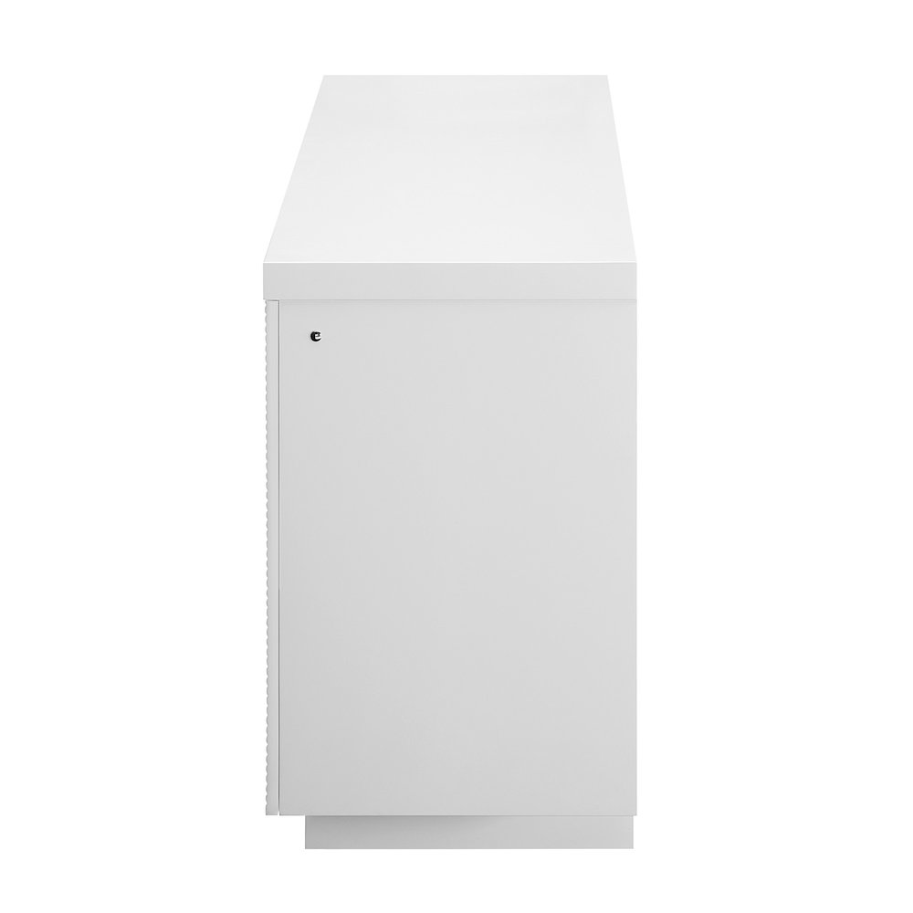 76" White Ribbed Wood Electric Storage Cabinet Fireplace With LED And Speaker — view 3