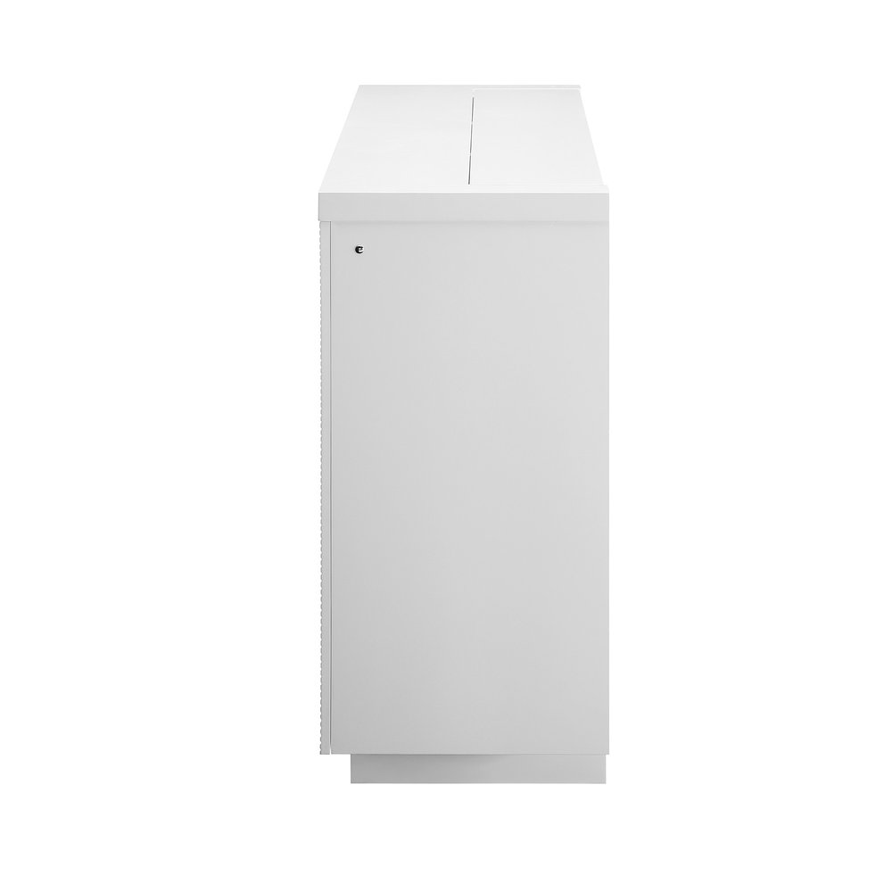 76" White Ribbed Wood Electric Storage Cabinet TV Fireplace With LED And Speaker HomeRoots