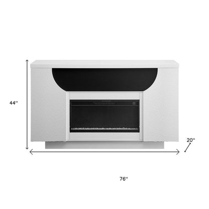 76" White Ribbed Wood Electric Storage Cabinet TV Fireplace With LED And Speaker HomeRoots