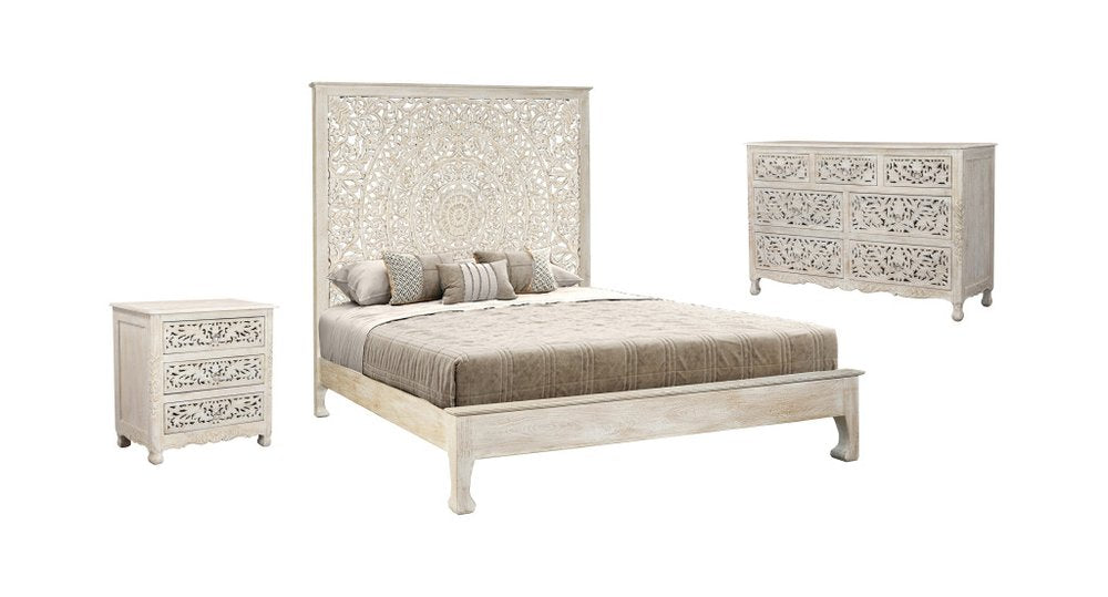 Three Piece White Solid Wood Bedroom Set — view 2