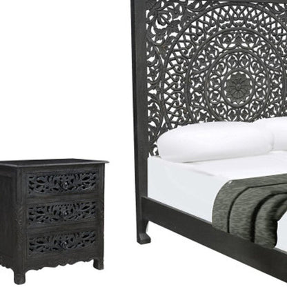 Three Piece Black Solid Wood Bedroom Set HomeRoots