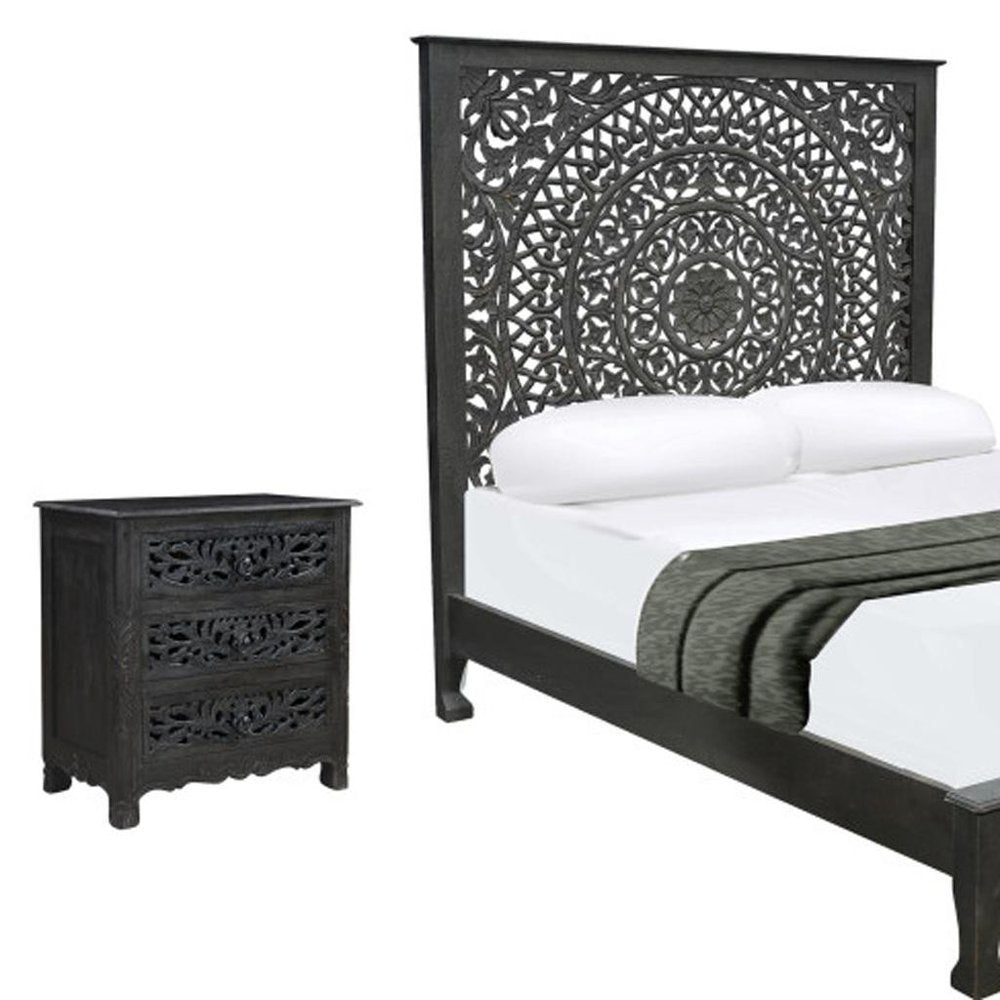 Three Piece Black Solid Wood Bedroom Set — view 8