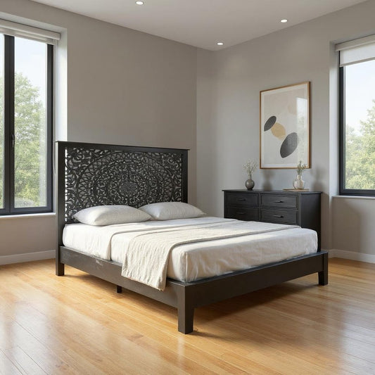 Three Piece Black Solid Wood Bedroom Set HomeRoots